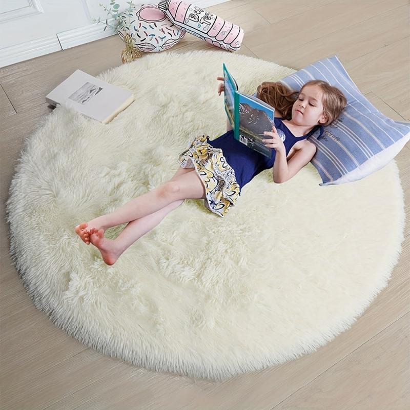 Soft Fluffy Round Rug 4'x4' Non Slip Plush Carpet