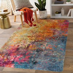 Modern Abstract Area Rug Colorful Boho Design Non Slip Washable Floor Mat