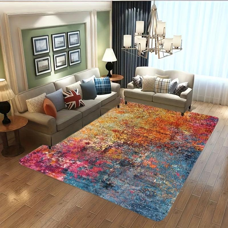 Modern Abstract Area Rug Colorful Boho Design Non Slip Washable Floor Mat