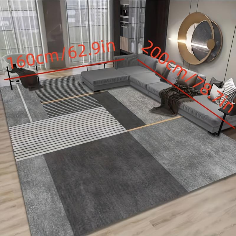Large Nordic Area Rug Modern Geometric Velvet Carpet Non-slip Soft Polyester Mat