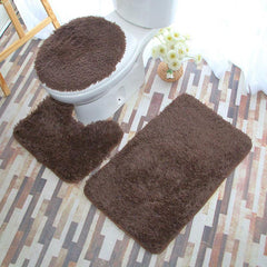 3pcs Plush Toilet Mat Set Non Slip Absorbent Bathroom Shower Floor Mat