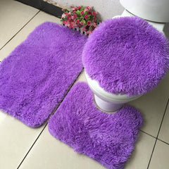 3pcs Plush Toilet Mat Set Non Slip Absorbent Bathroom Shower Floor Mat
