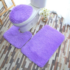 3pcs Plush Toilet Mat Set Non Slip Absorbent Bathroom Shower Floor Mat