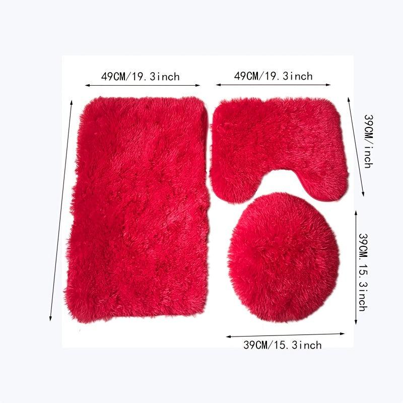 3pcs Plush Toilet Mat Set Non Slip Absorbent Bathroom Shower Floor Mat