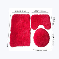 3pcs Plush Toilet Mat Set Non Slip Absorbent Bathroom Shower Floor Mat