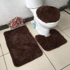 3pcs Plush Toilet Mat Set Non Slip Absorbent Bathroom Shower Floor Mat