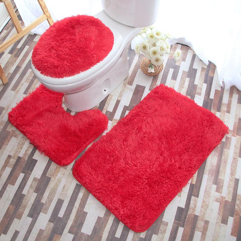 3pcs Plush Toilet Mat Set Non Slip Absorbent Bathroom Shower Floor Mat
