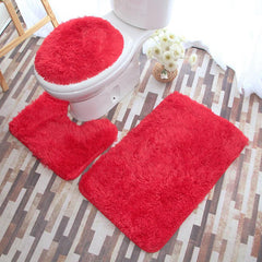 3pcs Plush Toilet Mat Set Non Slip Absorbent Bathroom Shower Floor Mat