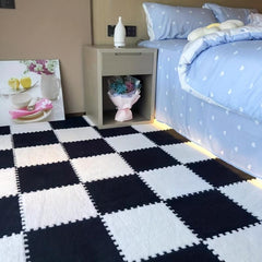 12pcs Plush Puzzle Foam Floor Mat Splicing Carpet Anti-fall Bedside Mat