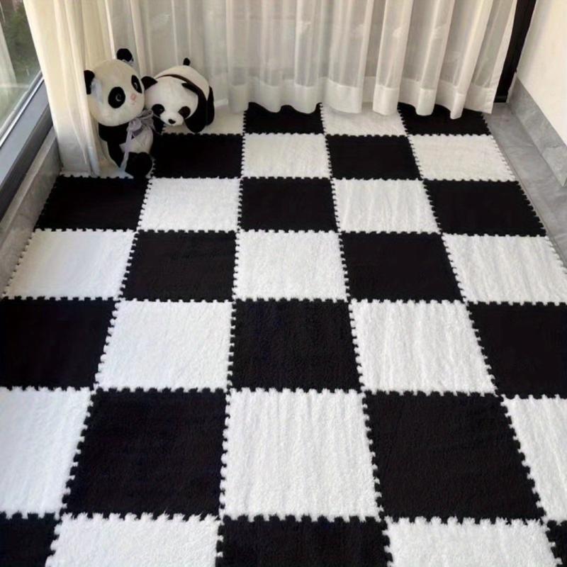 12pcs Plush Puzzle Foam Floor Mat Splicing Carpet Anti-fall Bedside Mat