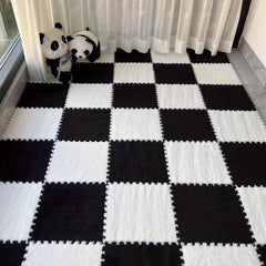 12pcs Plush Puzzle Foam Floor Mat Splicing Carpet Anti-fall Bedside Mat