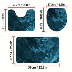 3pcs Memory Foam Toilet Mat Marble Print Bathroom Non-slip Floor Mat