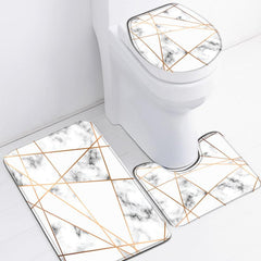 3pcs Memory Foam Toilet Mat Marble Print Bathroom Non-slip Floor Mat