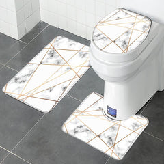 3pcs Memory Foam Toilet Mat Marble Print Bathroom Non-slip Floor Mat