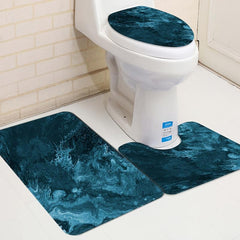 3pcs Memory Foam Toilet Mat Marble Print Bathroom Non-slip Floor Mat