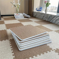 10pcs Linen Floor Interlocking Mat Seat Mat Square Carpet Fluffy Area Rug