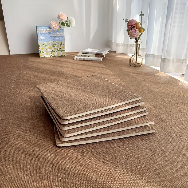 10pcs Linen Floor Interlocking Mat Seat Mat Square Carpet Fluffy Area Rug