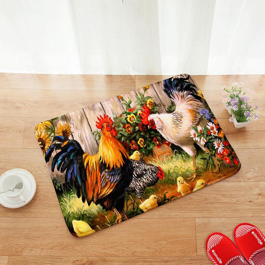 Vintage Rooster Kitchen Floor Mat Non-Slip Soft Rug Waterproof Mat