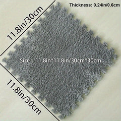 6pcs Plush Puzzle Foam Floor Mat Square Interlocking Carpet Fluffy Area Rug