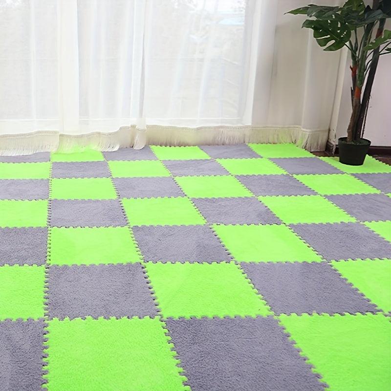 6pcs Plush Puzzle Foam Floor Mat Square Interlocking Carpet Fluffy Area Rug