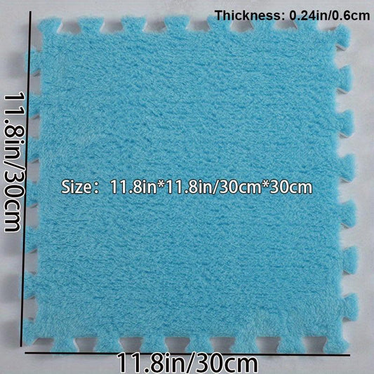 6pcs Plush Puzzle Foam Floor Mat Square Interlocking Carpet Fluffy Area Rug