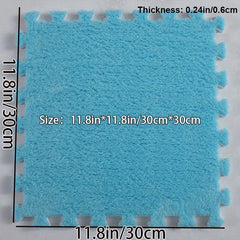 6pcs Plush Puzzle Foam Floor Mat Square Interlocking Carpet Fluffy Area Rug