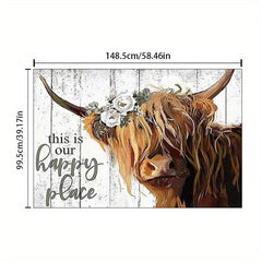 Rustic Highland Cattle Area Rug Non Slip Shaggy Carpet for Living Room Bedroom