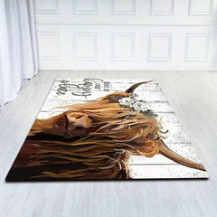 Rustic Highland Cattle Area Rug Non Slip Shaggy Carpet for Living Room Bedroom