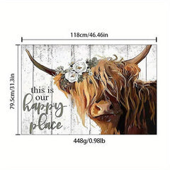 Rustic Highland Cattle Area Rug Non Slip Shaggy Carpet for Living Room Bedroom