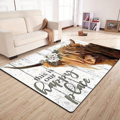 Rustic Highland Cattle Area Rug Non Slip Shaggy Carpet for Living Room Bedroom