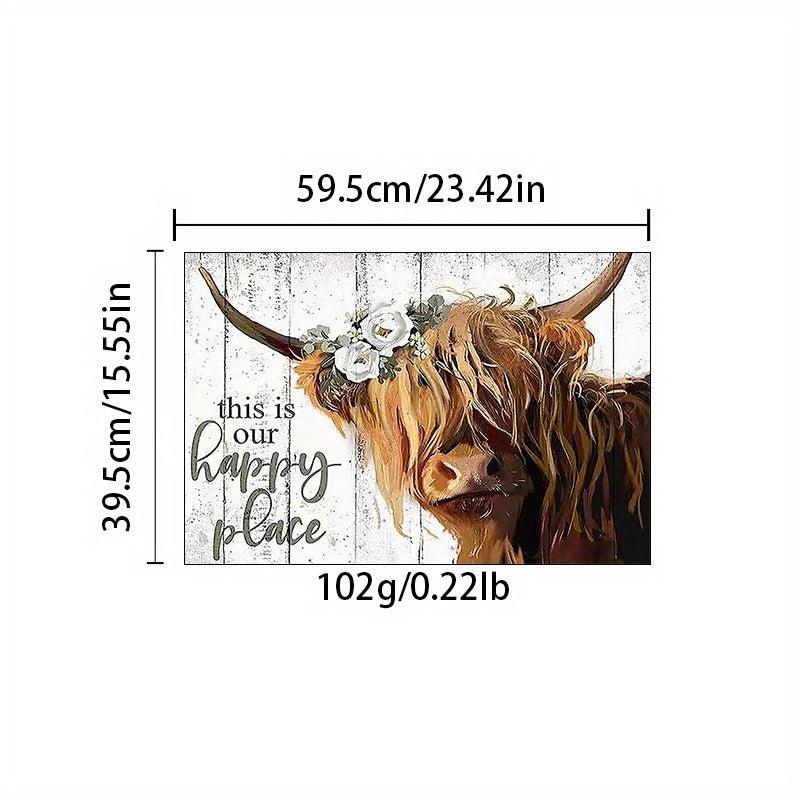 Rustic Highland Cattle Area Rug Non Slip Shaggy Carpet for Living Room Bedroom