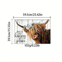 Rustic Highland Cattle Area Rug Non Slip Shaggy Carpet for Living Room Bedroom