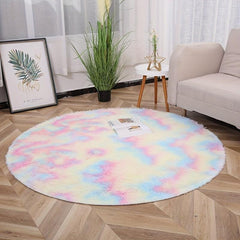 Tie Dye Plush PV Velvet Area Rug - American Style Round Floor Decor