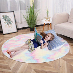 Tie Dye Plush PV Velvet Area Rug - American Style Round Floor Decor