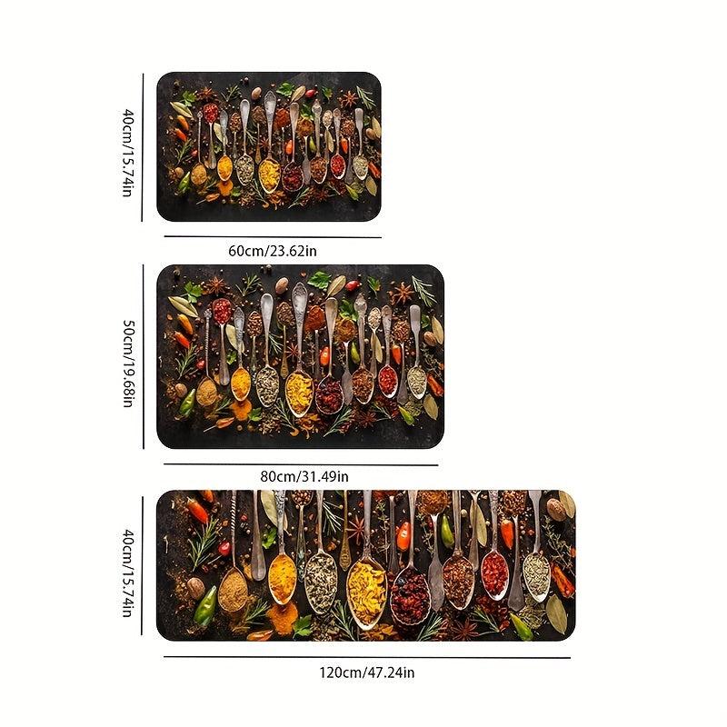 Spices & Cutlery Patterned Kitchen Floor Mat