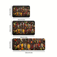 Spices & Cutlery Patterned Kitchen Floor Mat
