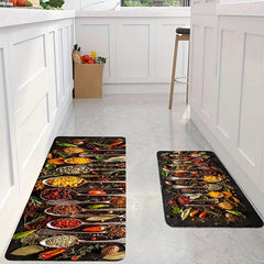 Spices & Cutlery Patterned Kitchen Floor Mat