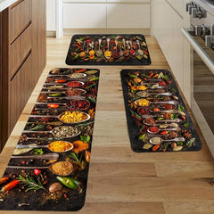 Spices & Cutlery Patterned Kitchen Floor Mat