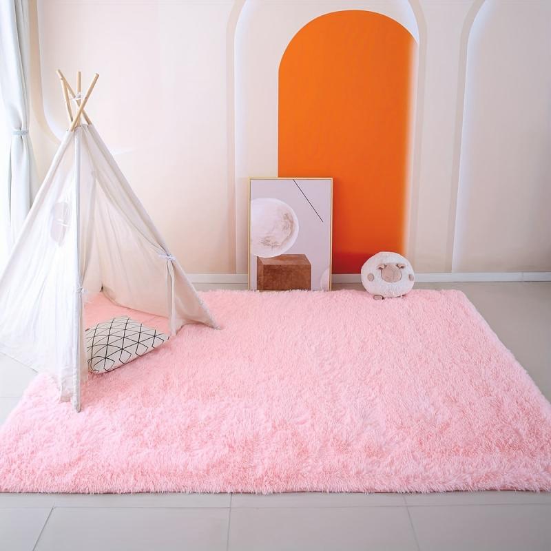Pink Shaggy Rug Suits Living Room / Bedroom, Anti-slip & Washable