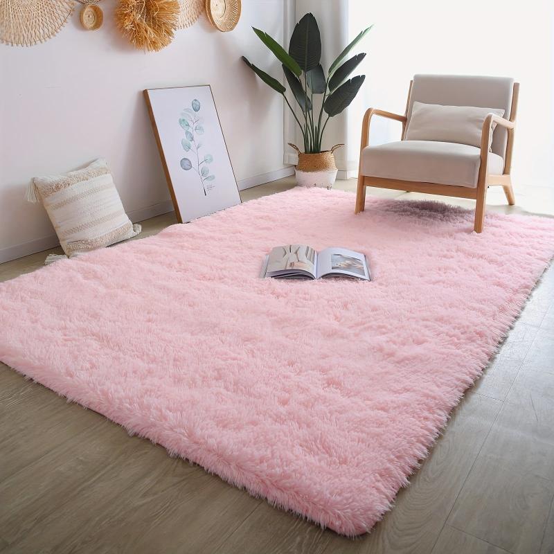 Pink Shaggy Rug Suits Living Room / Bedroom, Anti-slip & Washable