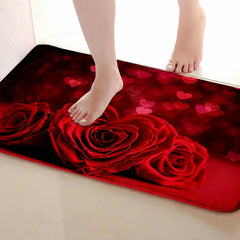 Soft Rose Print Shaggy Floor Mat Waterproof Rugs