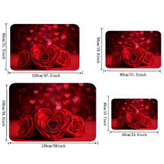 Soft Rose Print Shaggy Floor Mat Waterproof Rugs