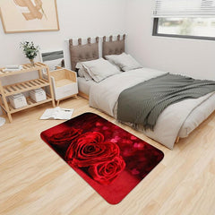 Soft Rose Print Shaggy Floor Mat Waterproof Rugs