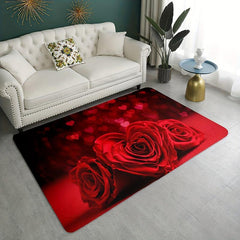 Soft Rose Print Shaggy Floor Mat Waterproof Rugs