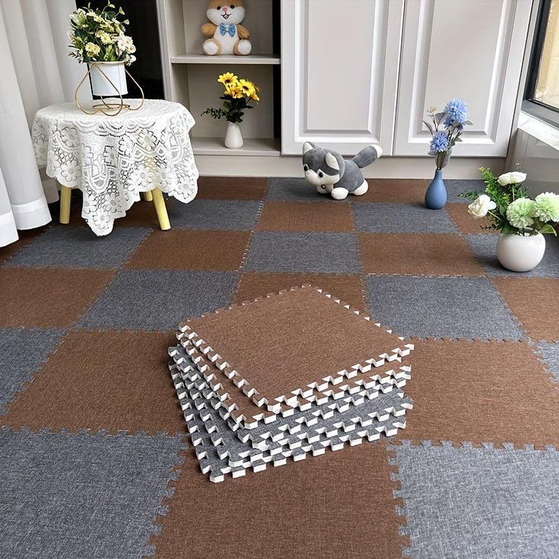 10pcs Linen Floor Interlocking Mat Fluffy Area Rug Anti Slip Comfort Seat Pads