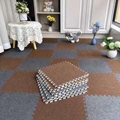 10pcs Linen Floor Interlocking Mat Fluffy Area Rug Anti Slip Comfort Seat Pads