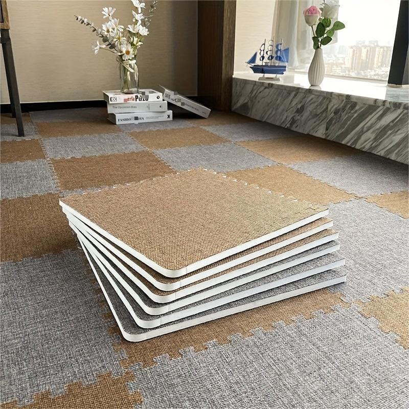 10pcs Linen Floor Interlocking Mat Fluffy Area Rug Anti Slip Comfort Seat Pads