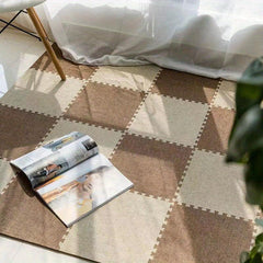 10pcs Linen Floor Interlocking Mat Fluffy Area Rug Anti Slip Comfort Seat Pads