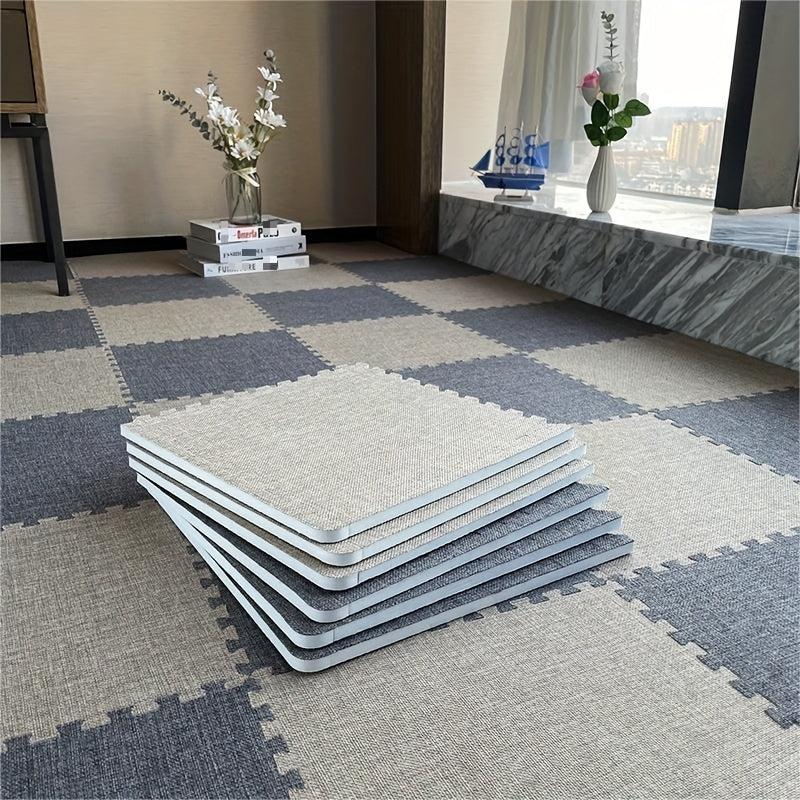 10pcs Linen Floor Interlocking Mat Fluffy Area Rug Anti Slip Comfort Seat Pads