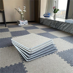 10pcs Linen Floor Interlocking Mat Fluffy Area Rug Anti Slip Comfort Seat Pads